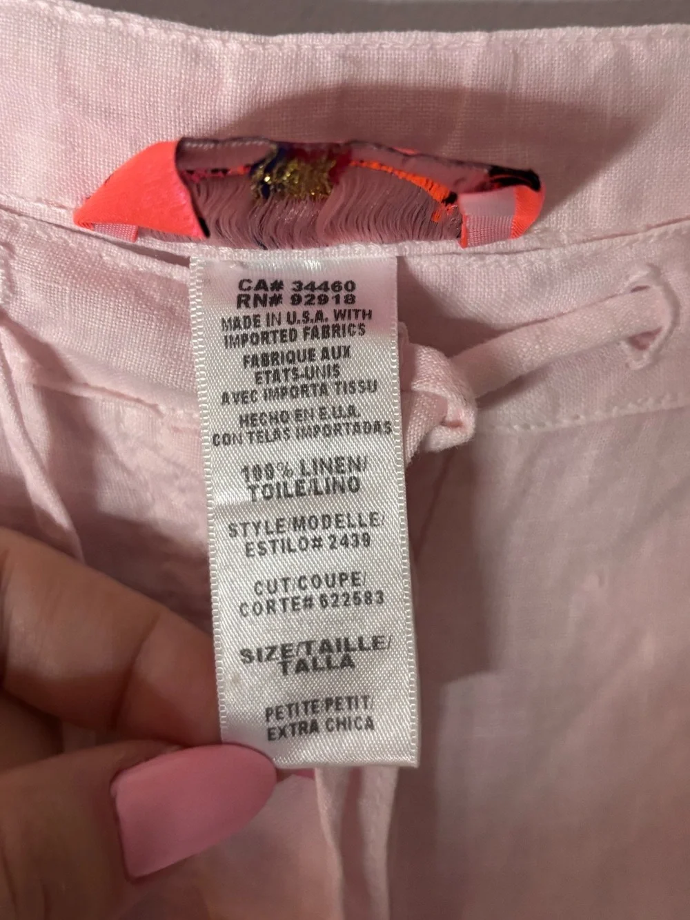 Juicy Couture Pink 100% Linen Straight Leg Pants - Picture 4 of 5